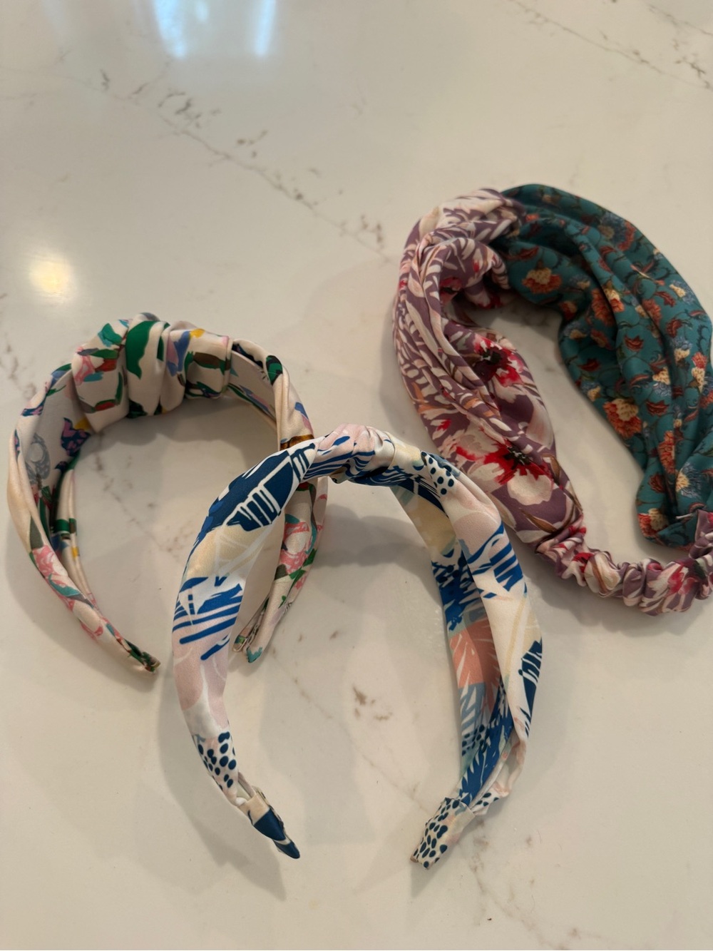 Lot of Anthropologie Floral Pattern Knotted Headbands in Teal, Navy, Pink